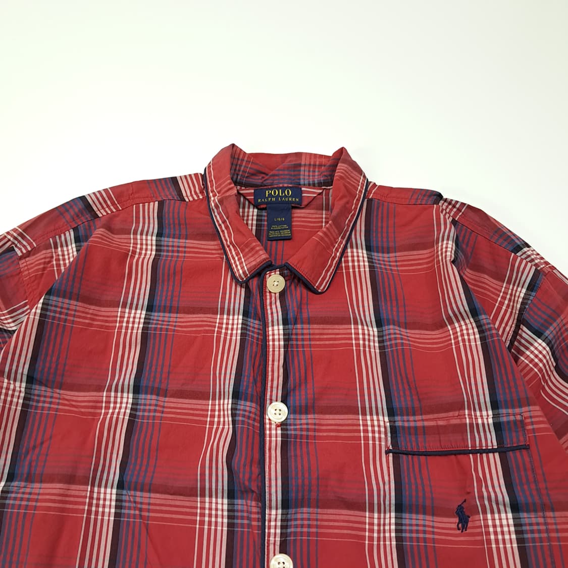 CL097 L 폴로 랄프로렌 네이비 포니 자수 레드 체크 파자마 셔츠 상품이미지2
