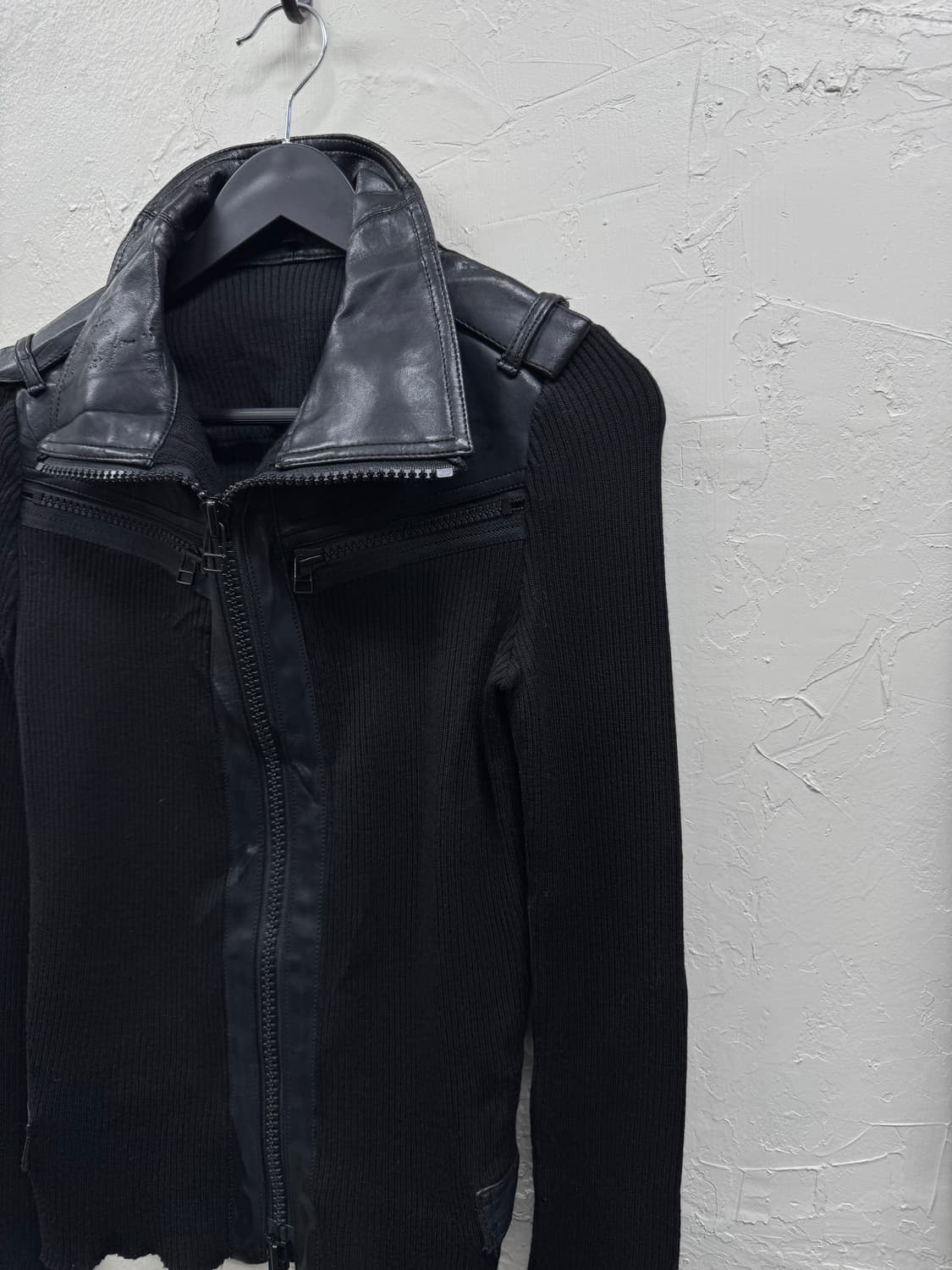 Fragile 00s leather trimming knit zip up 상품이미지6