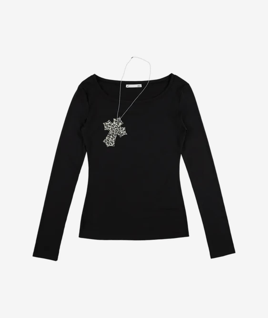 일리오 블랙 레오파드 크로스 네크리스 탑 롱슬리브 상품이미지3