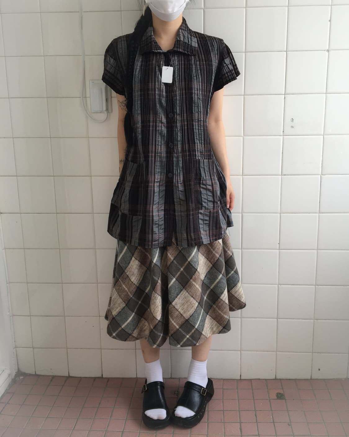 Check pattern pleats blouse 상품이미지6