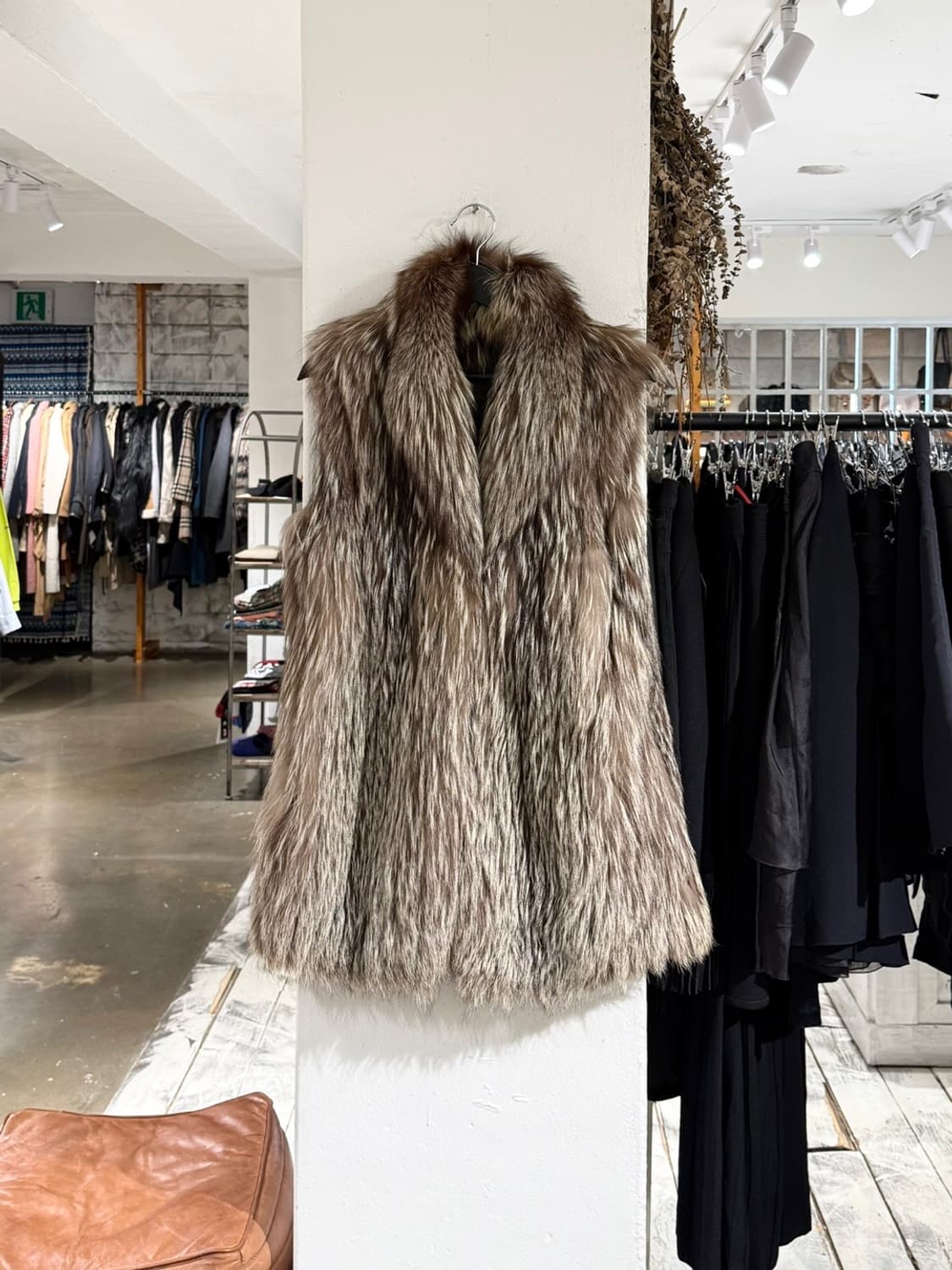 빈티지 브라운 베이지 믹스 퍼 롱 베스트 상품이미지1