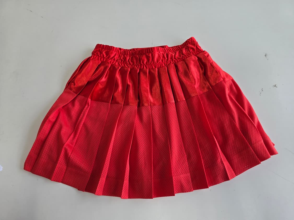 마르디 메크르디 새틴매쉬 플리츠 미니스커트 레드 F 상품이미지4