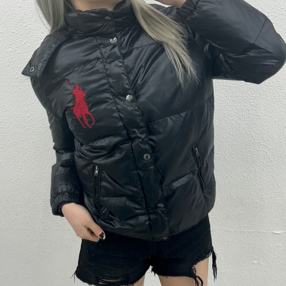 폴로 랄프로렌 레드 빅포니 블랙 후드 패딩 L 상품이미지2