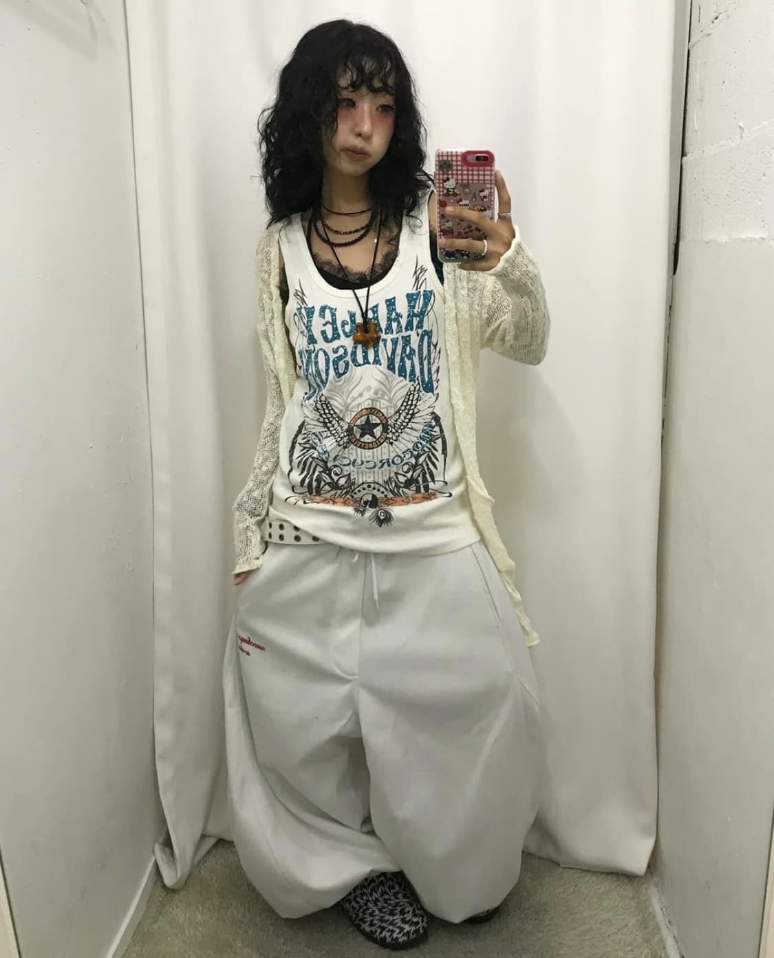 할리 데이비슨 코디 세트 큐빅 벨벳 슬리브리스 나시 가디건 상품이미지2