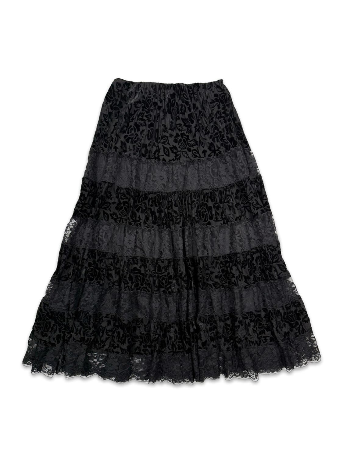 빈티지 블랙 플레어 레이스 롱 스커트 상품이미지1