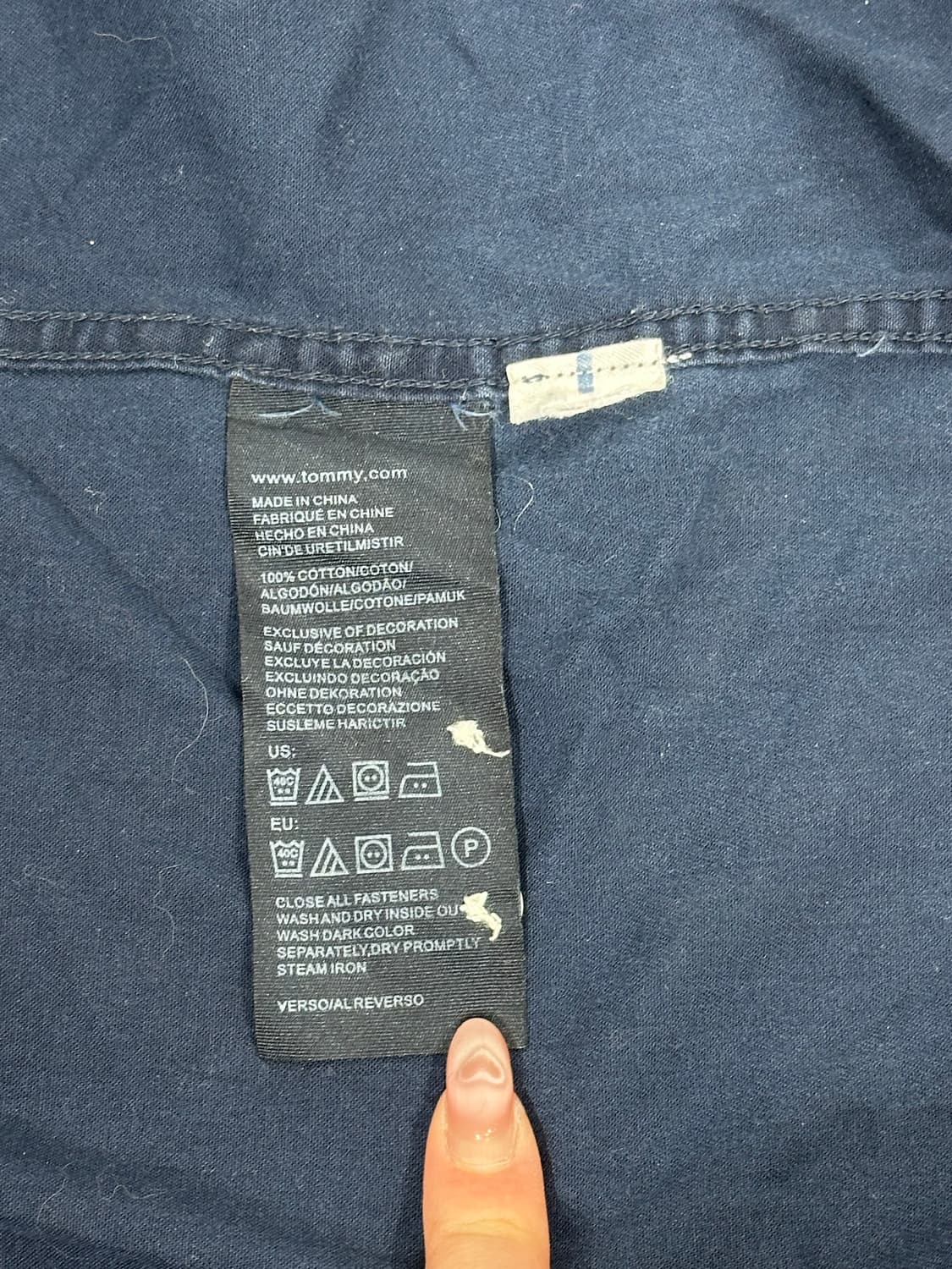 타미 힐피거 솔리드 네이비 오버핏 셔츠 M 상품이미지8