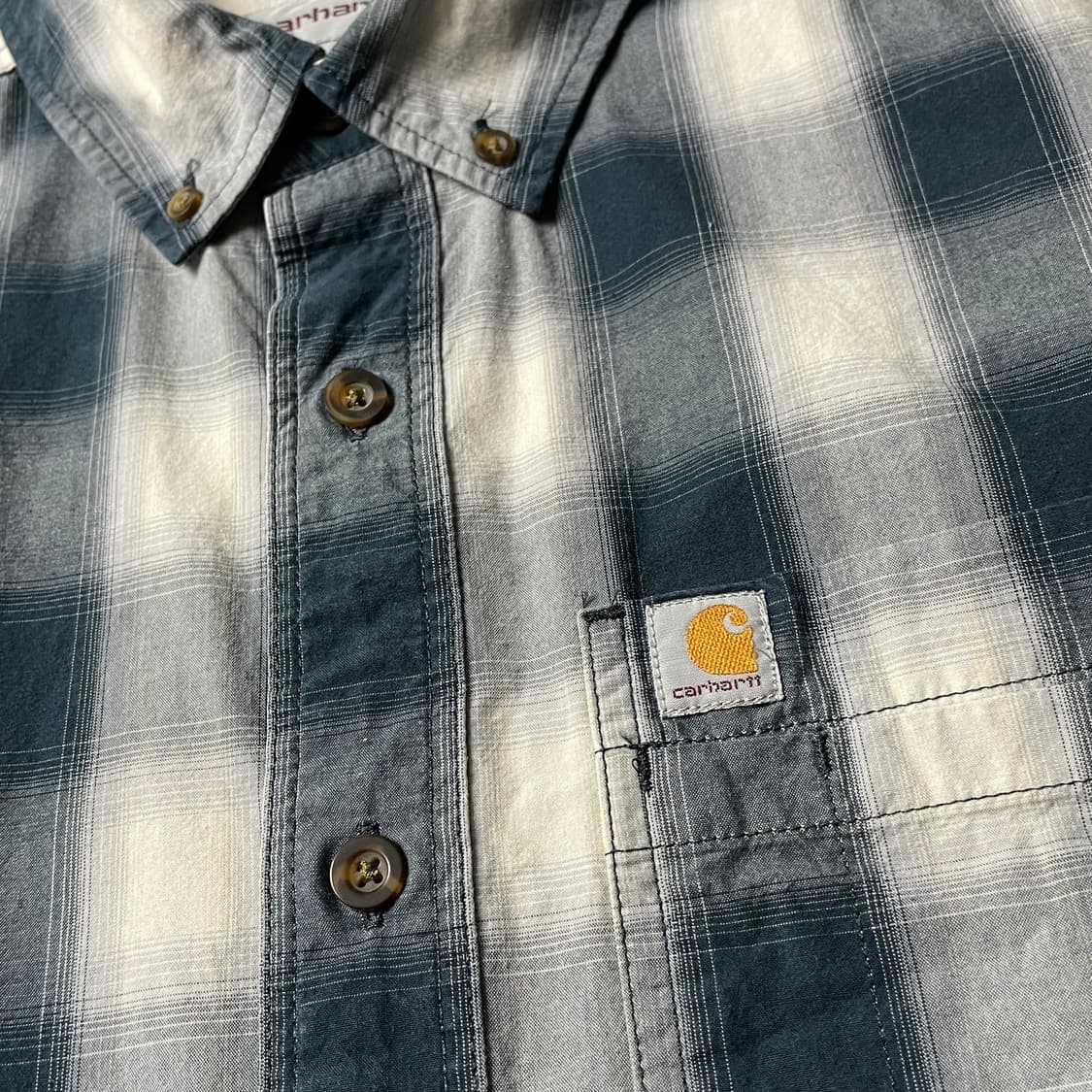 CARHARTT 칼하트 블루 체크 다운버튼 반팔 워크 셔츠 A00989 상품이미지4
