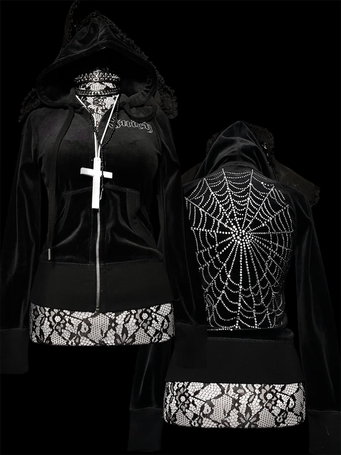 JUICY COUTURE 쥬시꾸뛰르 펑크 거미줄 웹 큐빅 후드집업 상품이미지1