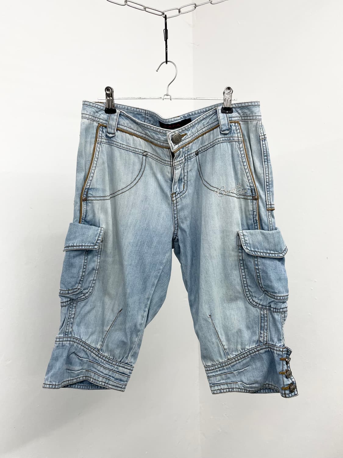 y2k 워싱 데님 버튼 카프리 팬츠  상품이미지1
