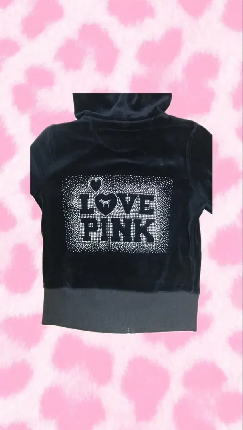 갸루 PINK 블랙 벨벳 후드집업 y2k 일본빈티지 상품이미지2