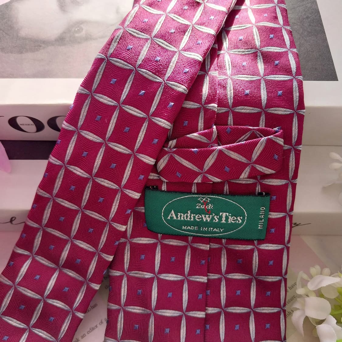 앤드류스타이 실크 진핑크 지오메트릭 넥타이 8.8cm A+등급 K1416 상품이미지6