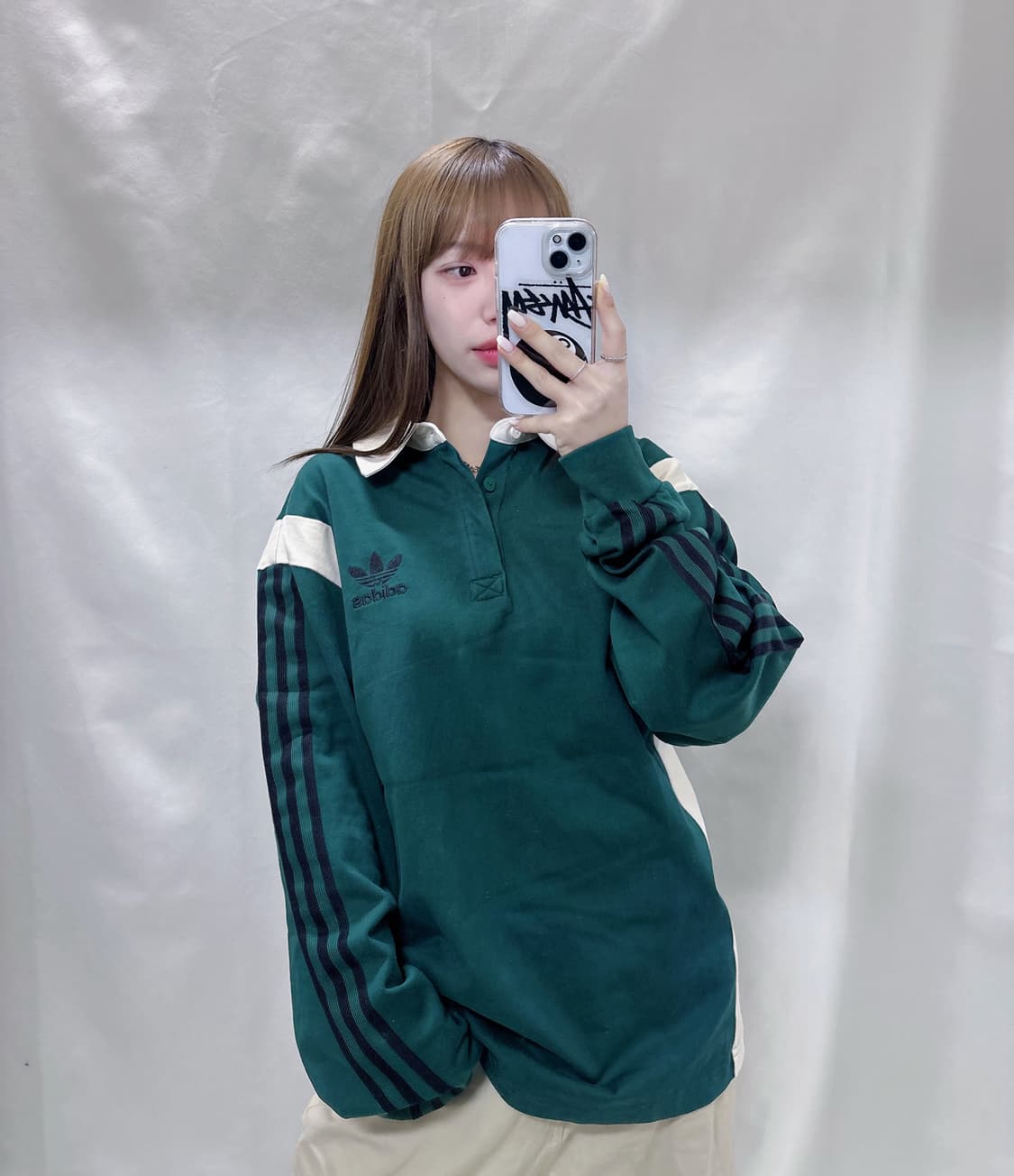 아디다스 그린 트레포일 삼선 럭비티  상품이미지1