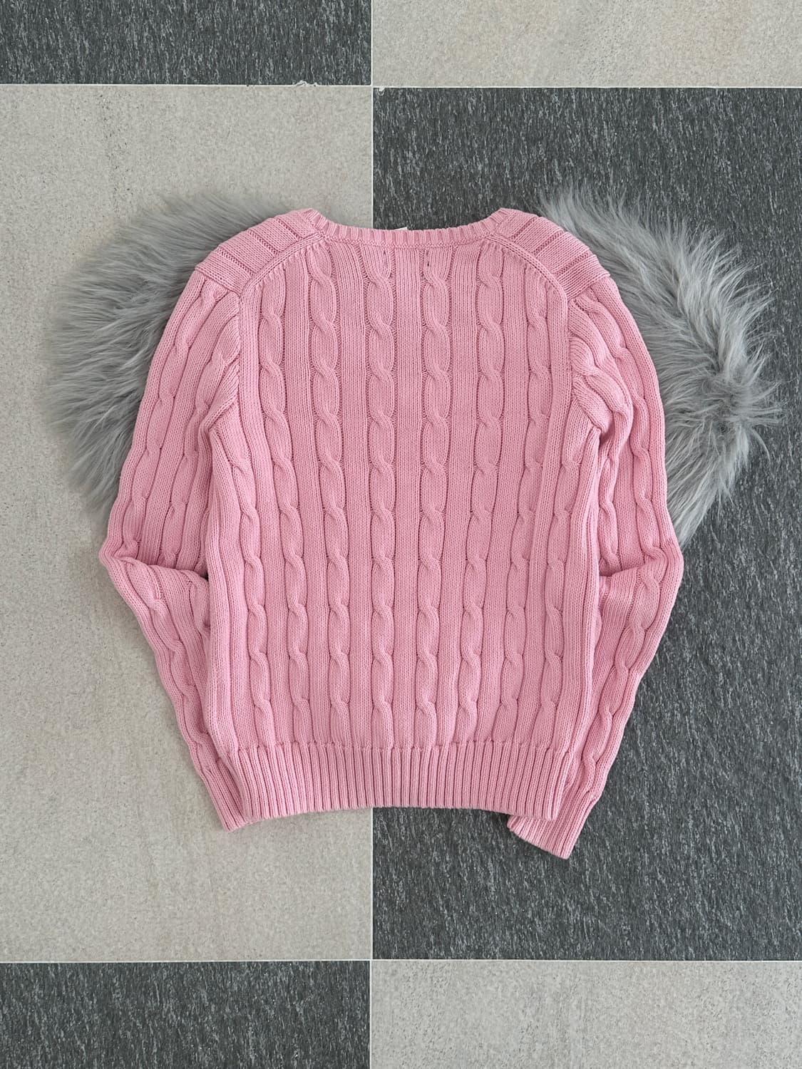 폴로 랄프로렌 연핑크 V넥 피마코튼 케이블 니트  상품이미지6