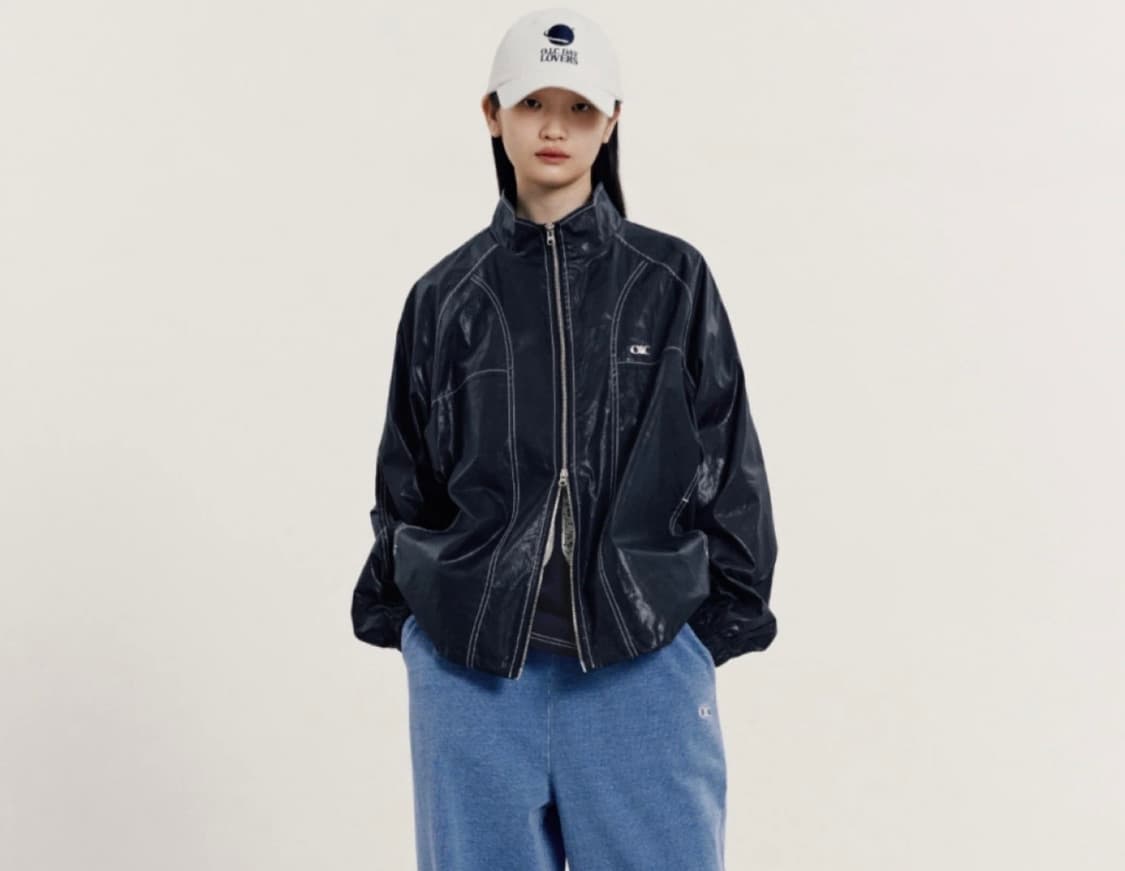 새상품/오아이오아이 유광 코팅 바람막이_네이비 상품이미지2