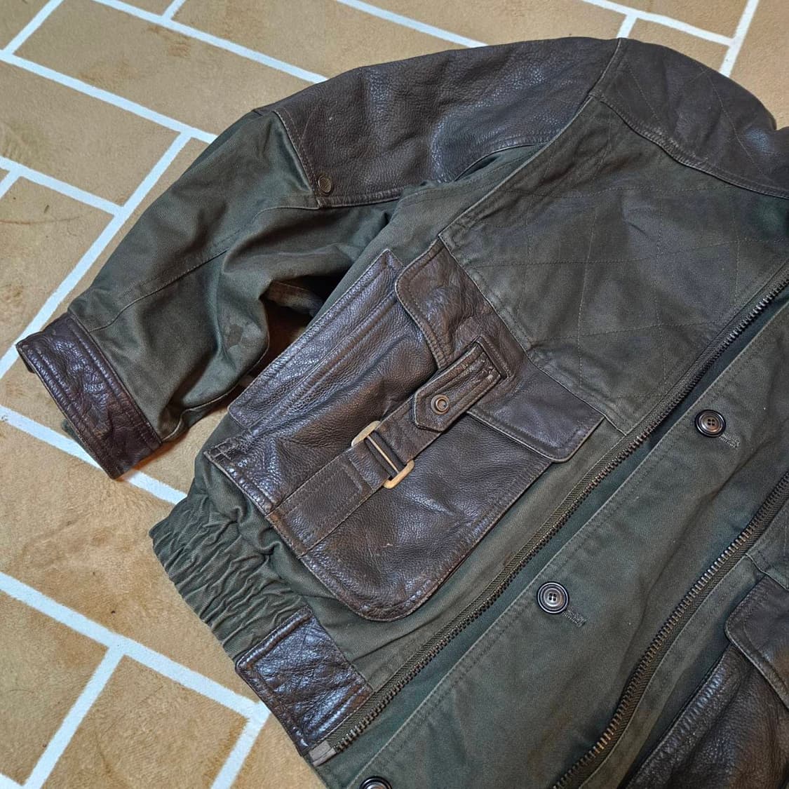 CHEETAN 90's Vintage 벨트 포켓 가죽 블럭 자켓 상품이미지4