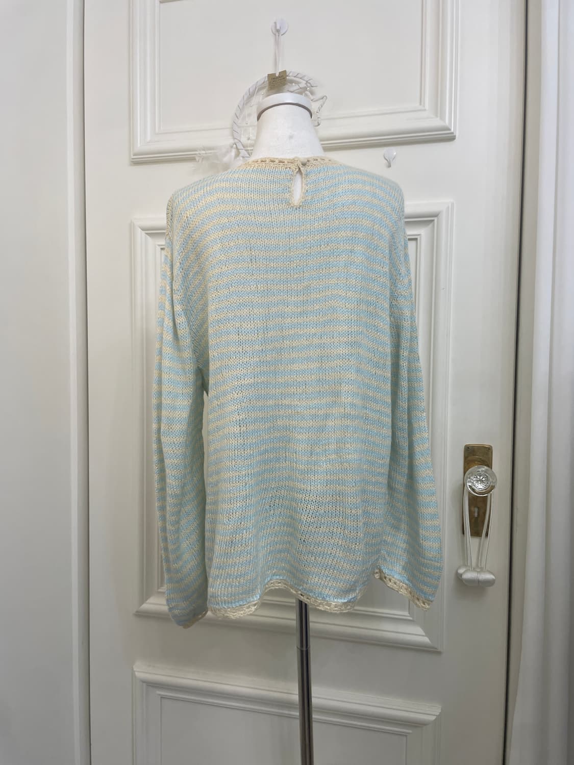mint yellow stripe basic cute sweater 상품이미지3