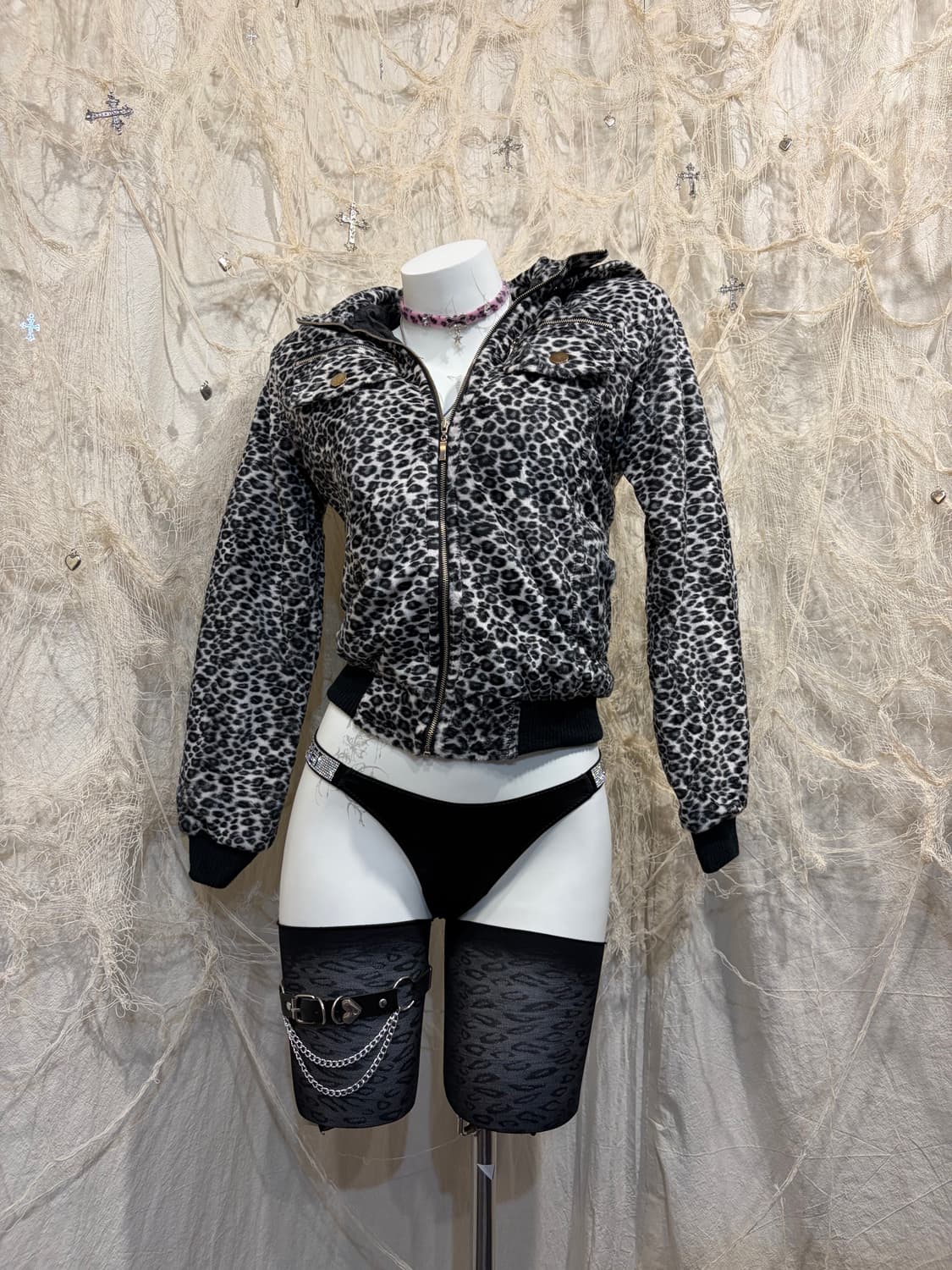 Y2K Leopard crop hoodie zip-up 상품이미지6