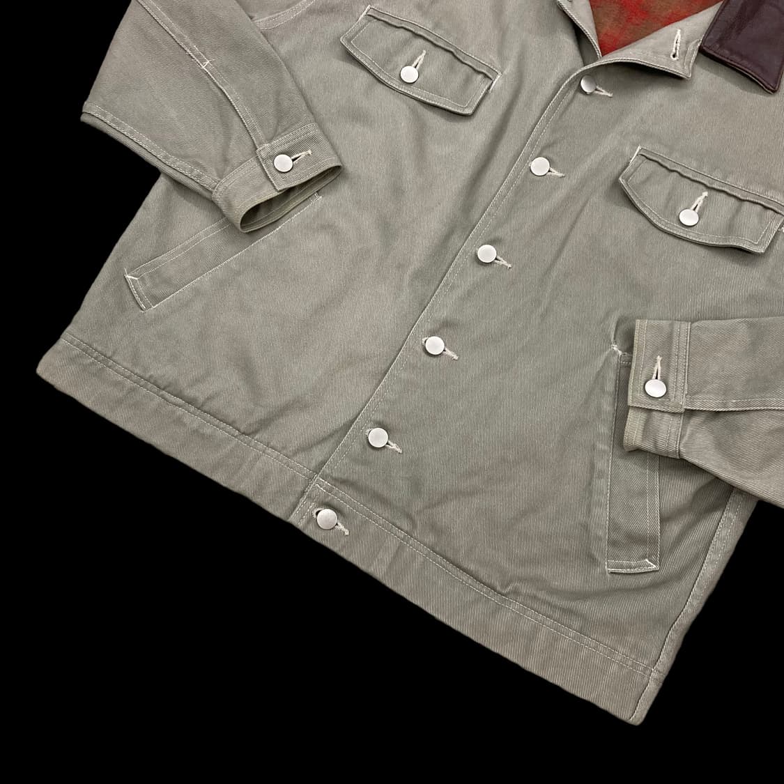 빈티지 아메카지 레더카라 카키 트러커 자켓 상품이미지5