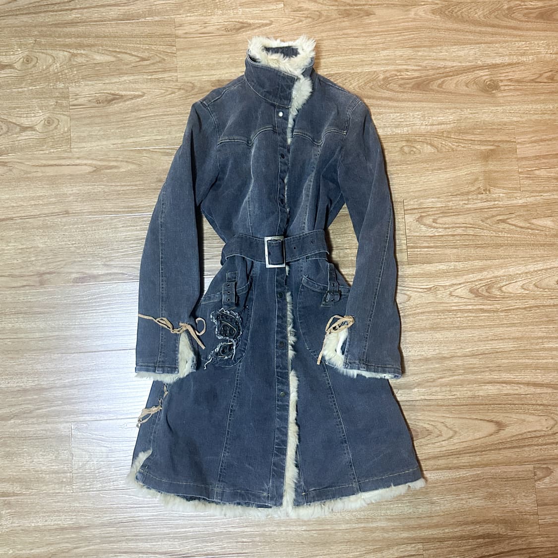 빈티지 청 퍼 코트 자켓 오네갸루 오리엔탈 페어리 그런지 핀터깔 긱시크 상품이미지1