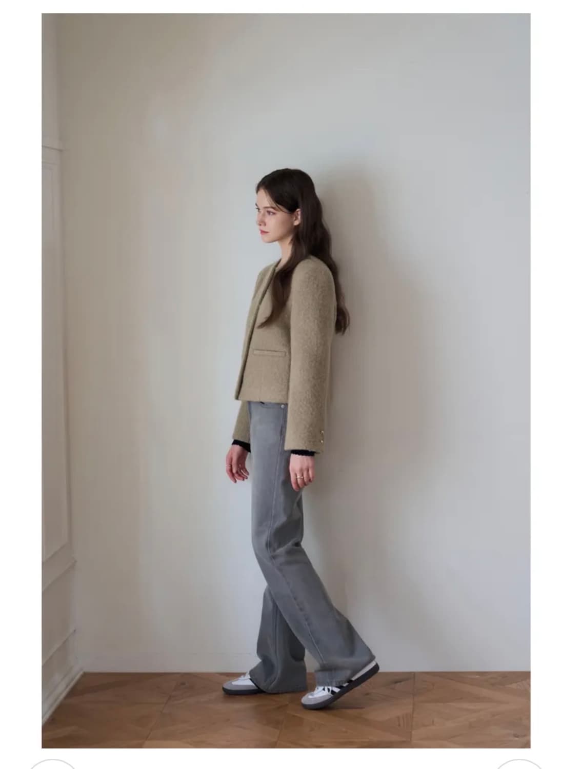 (새상품)(S) 드로우핏 우먼 헤어리 알파카 울 칼라리스 자켓 판매 상품이미지5