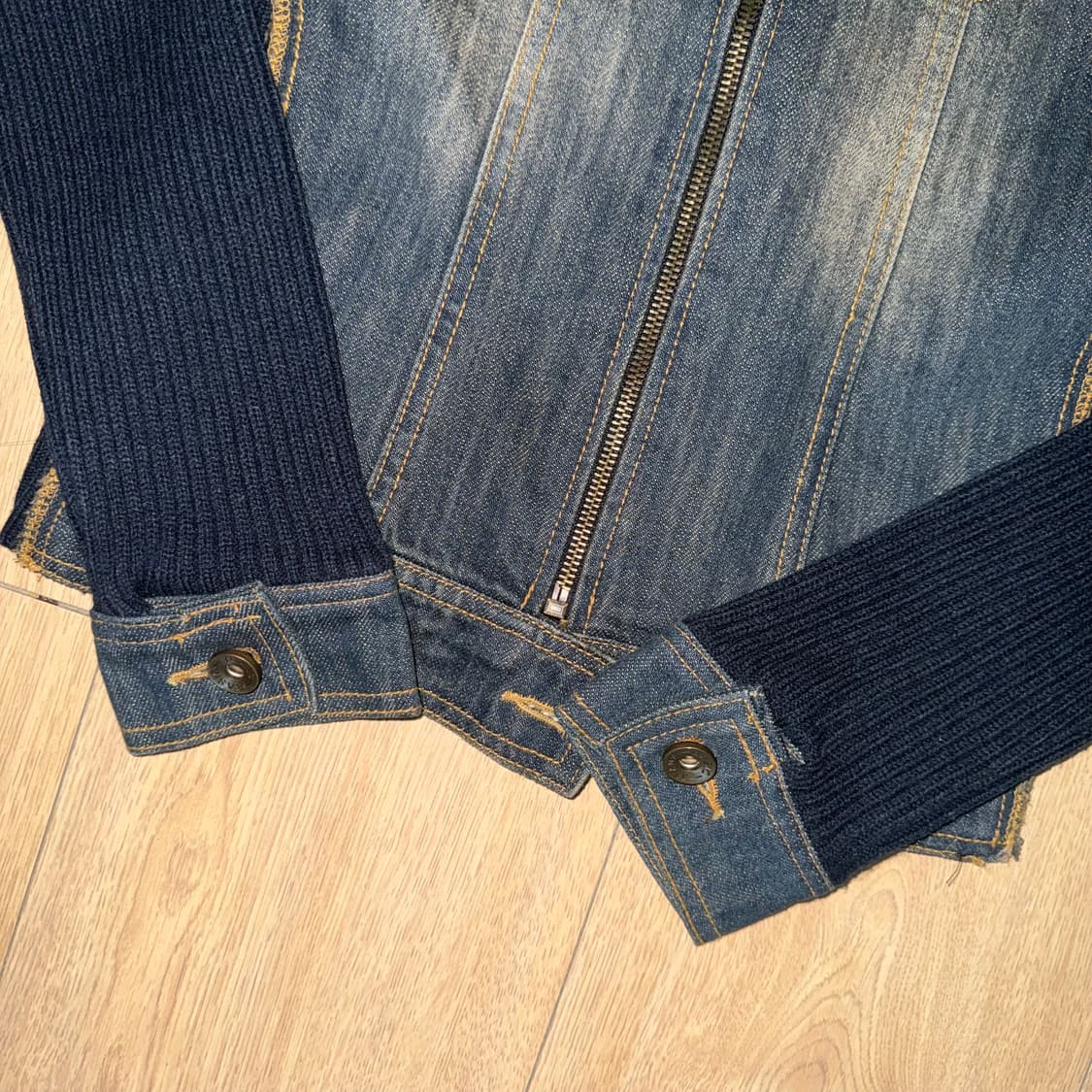 착샷ㅇ) 빈티지 데님 배색 니트 집업 상품이미지3