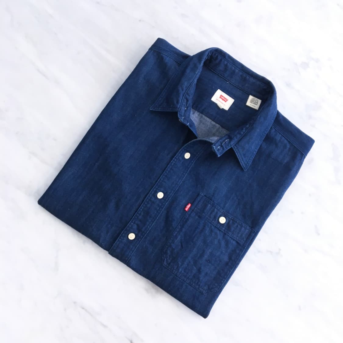 인디고 생지 반팔 데님 셔츠 남성 105 사이즈 상품이미지1