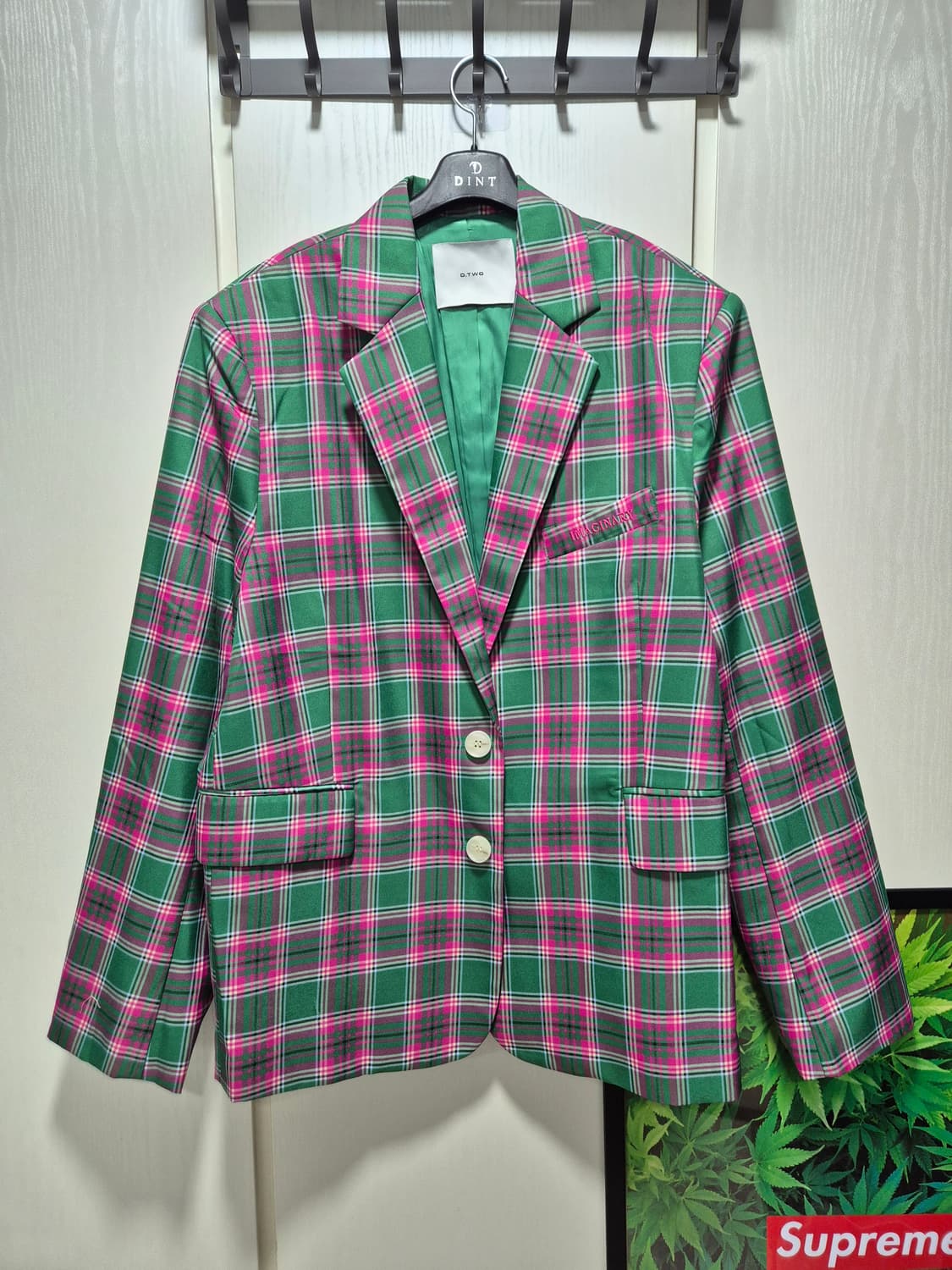 (새상품)DINT 딘트 그린 핑크 체크 자켓 상품이미지1
