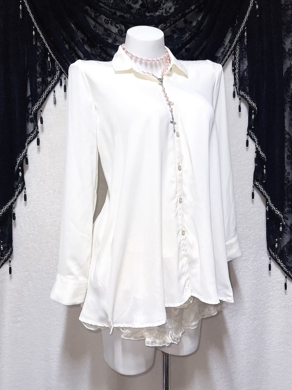 잉그니 로맨틱갸루 로걀 아이보리 레이스 시스루 블라우스 셔츠 양산형 핀터 상품이미지1