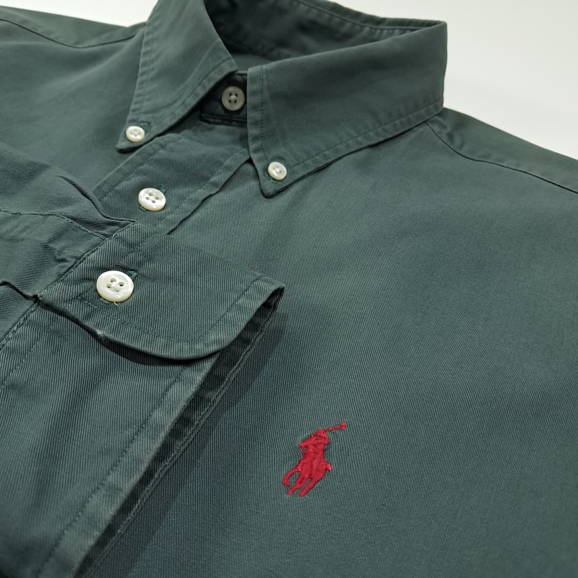 CL683 XL 폴로 90s 코튼 레드포니 세이지그린 셔츠 남방 상품이미지4