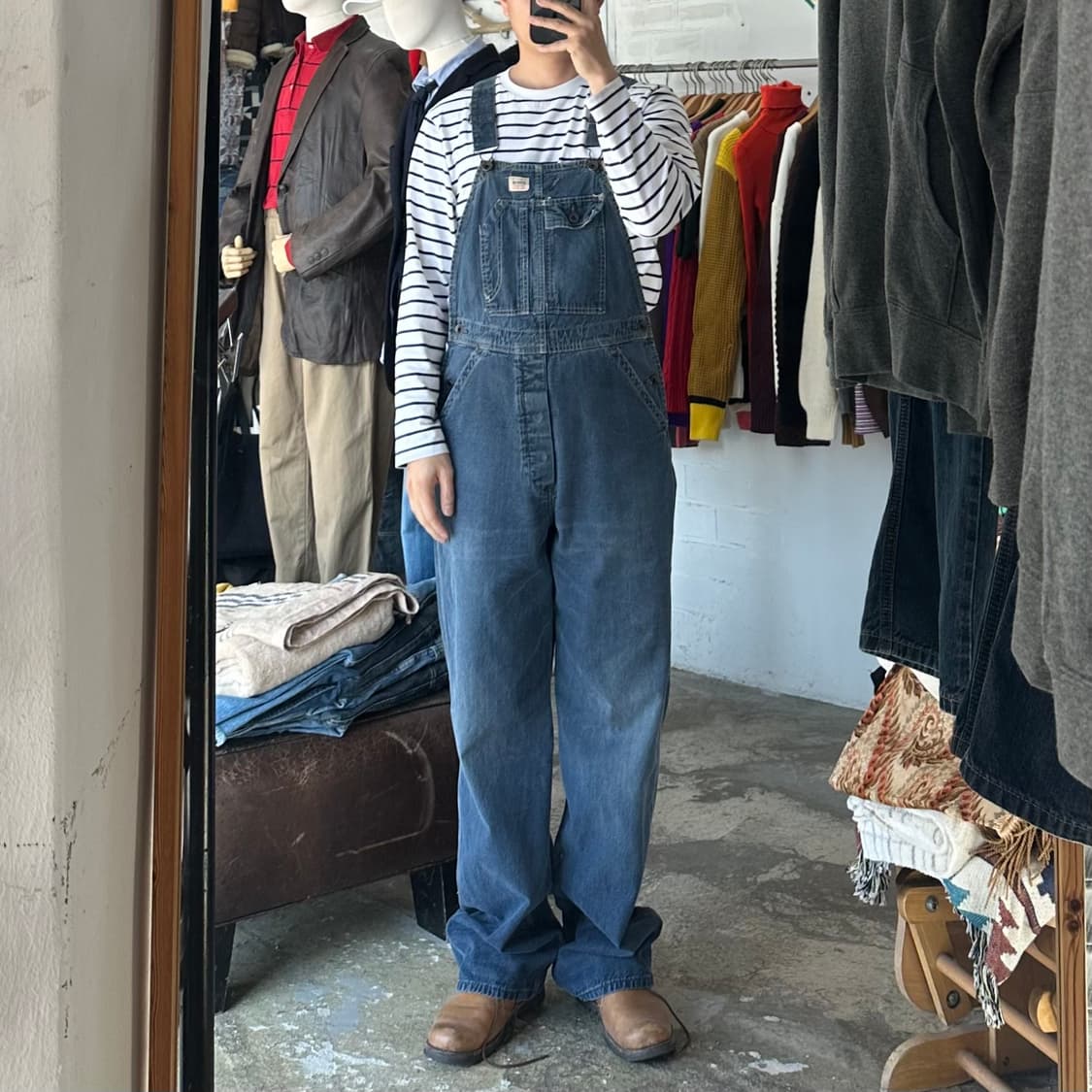 (착용컷) EDWIN 신치백 데님 오버롤 팬츠 (남성용) 상품이미지4