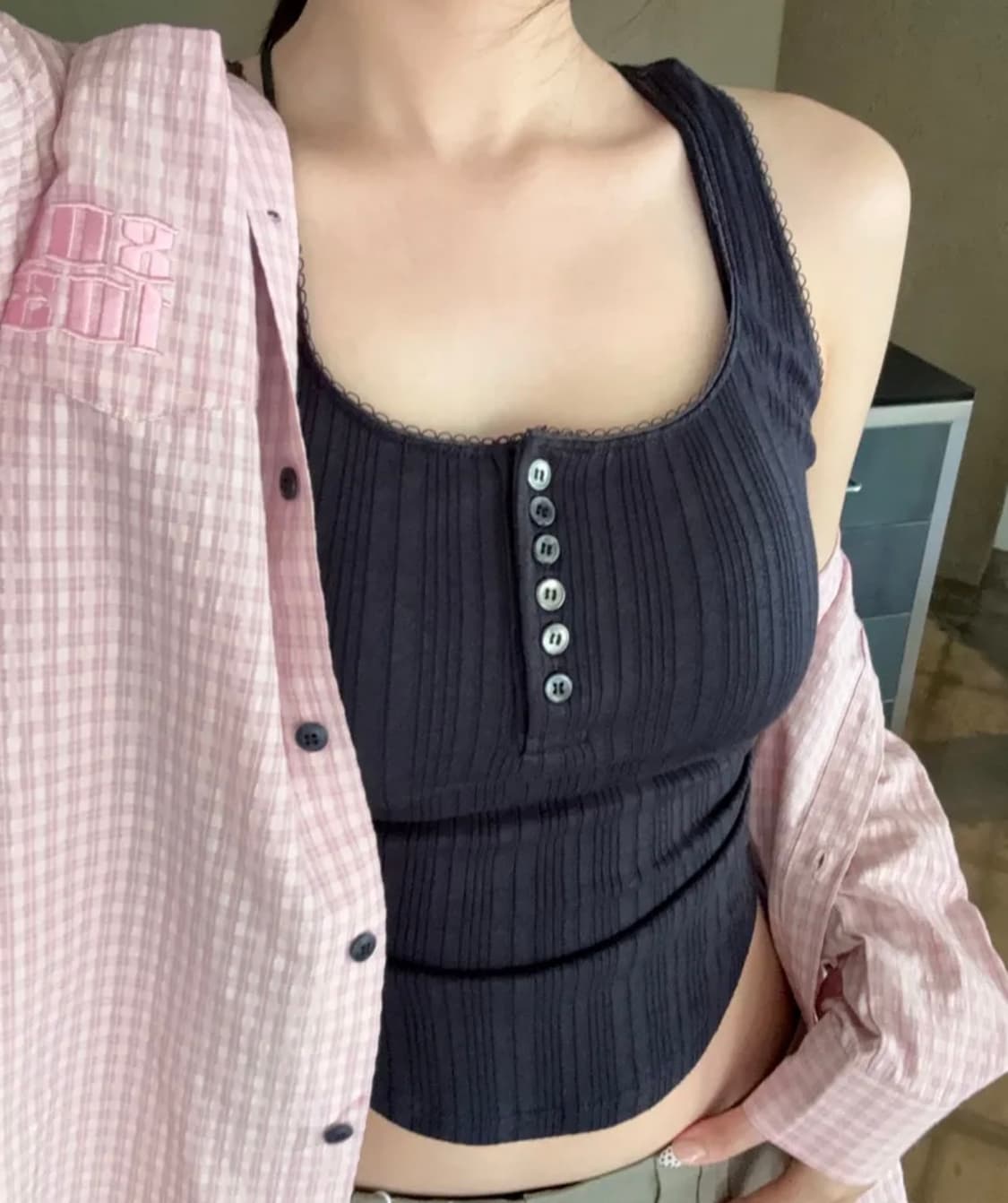 플리즈노팔로우 Taryn Patch Check Shirt Pink 상품이미지2