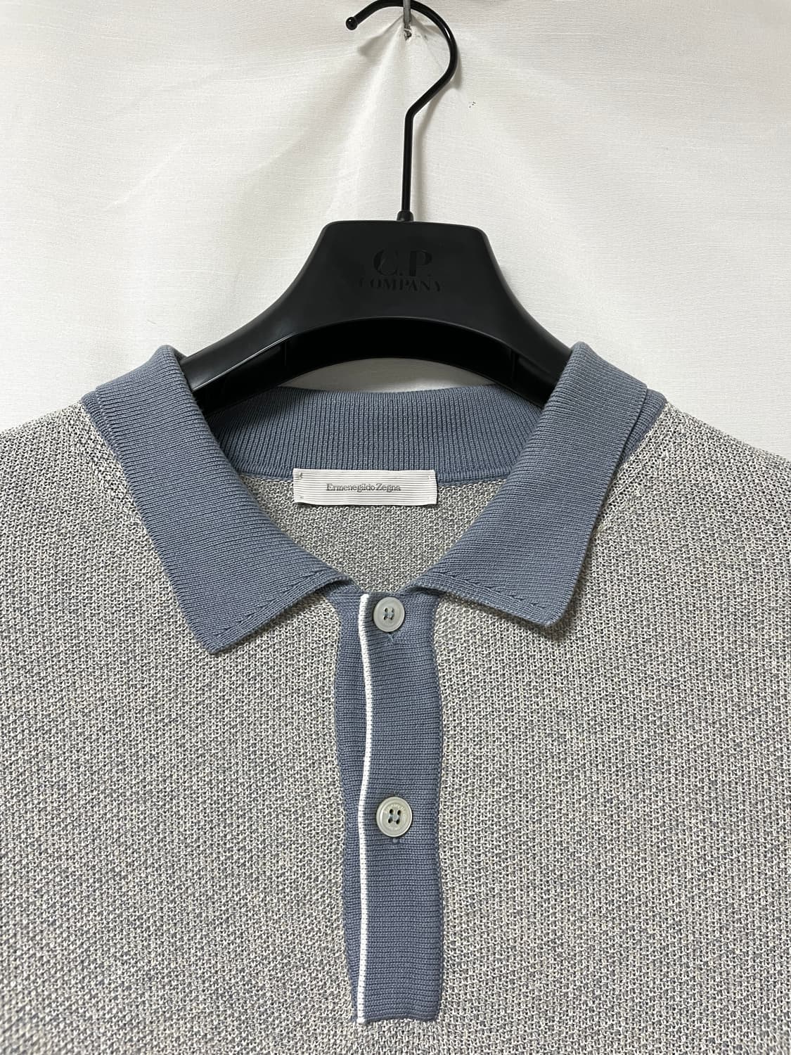 (이태리 제조) 에르메네질도 제냐 남성 실크 코튼 반팔 니트 카라티 L  상품이미지2