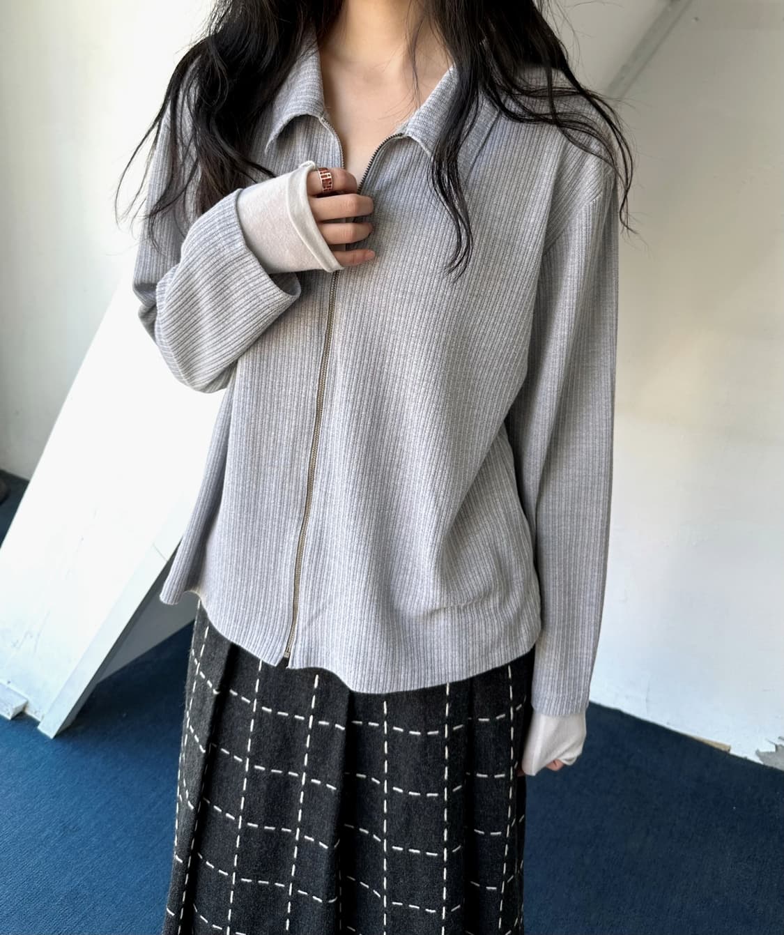 High gauge rib knit loose zip cardigan 상품이미지8