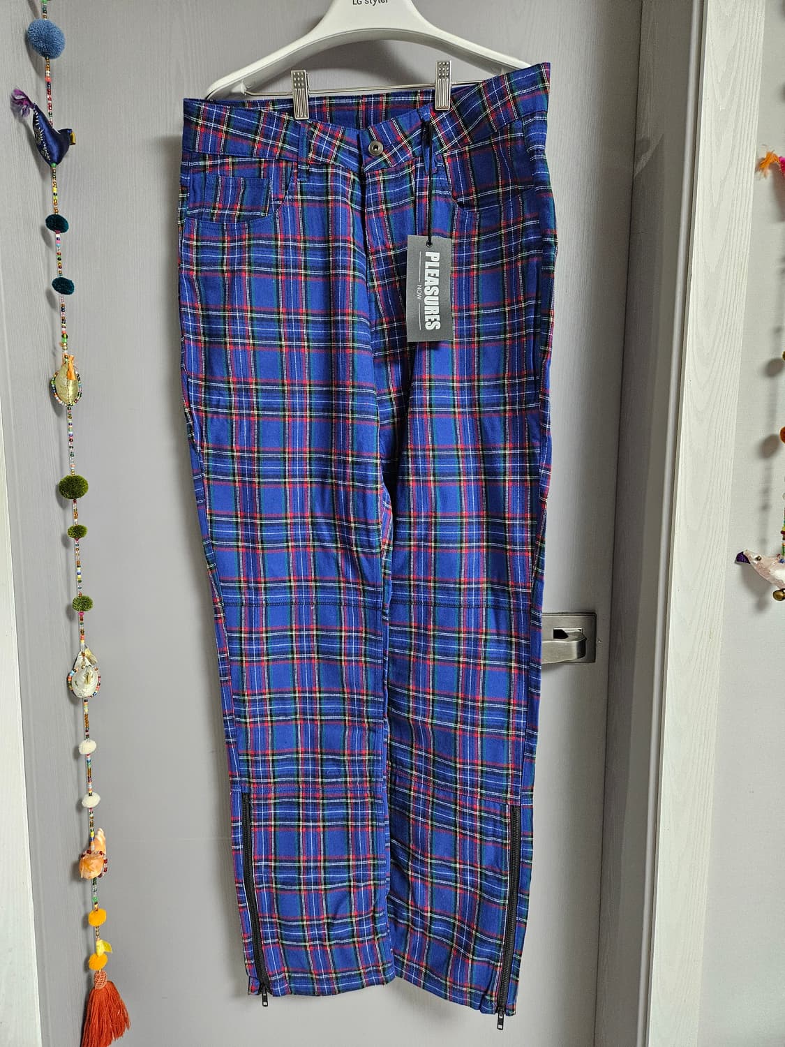 PLEASURES 체크 바지 블루 34 새상품 상품이미지1