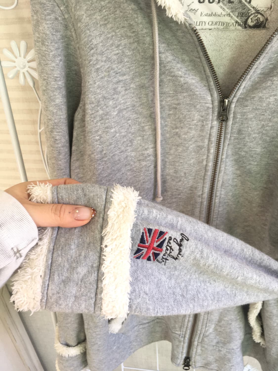 일본빈티지 유니온 그레이 양털 트리밍 후드집업 상품이미지6