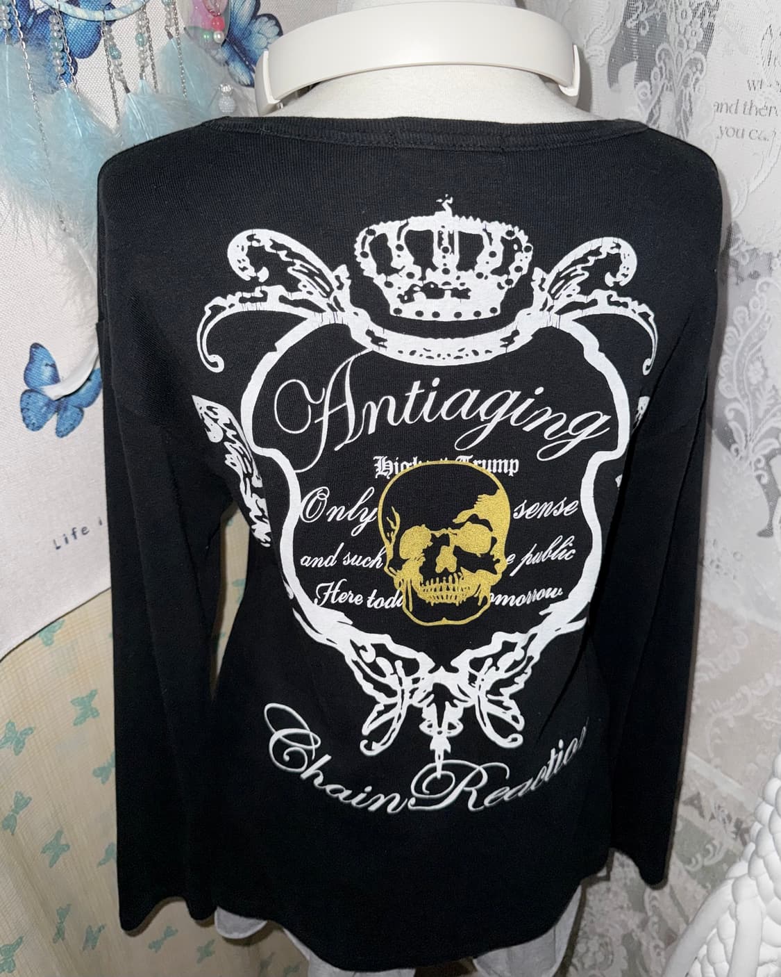 블랙 펑크 레터링 롱슬리브 티셔츠 상품이미지1