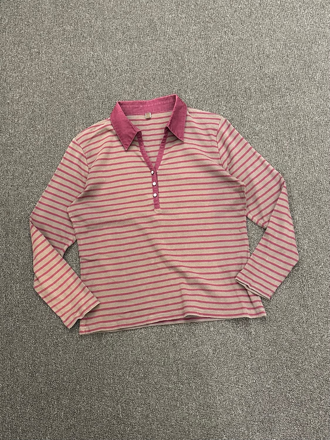 XL)Japanese vintage 여성 배색 스트라이프 폴로 롱슬리브 상품이미지1