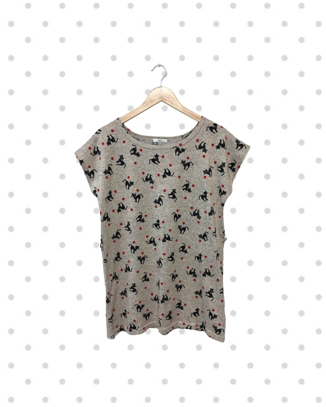 vintage cat pattern top heather grey 상품이미지1