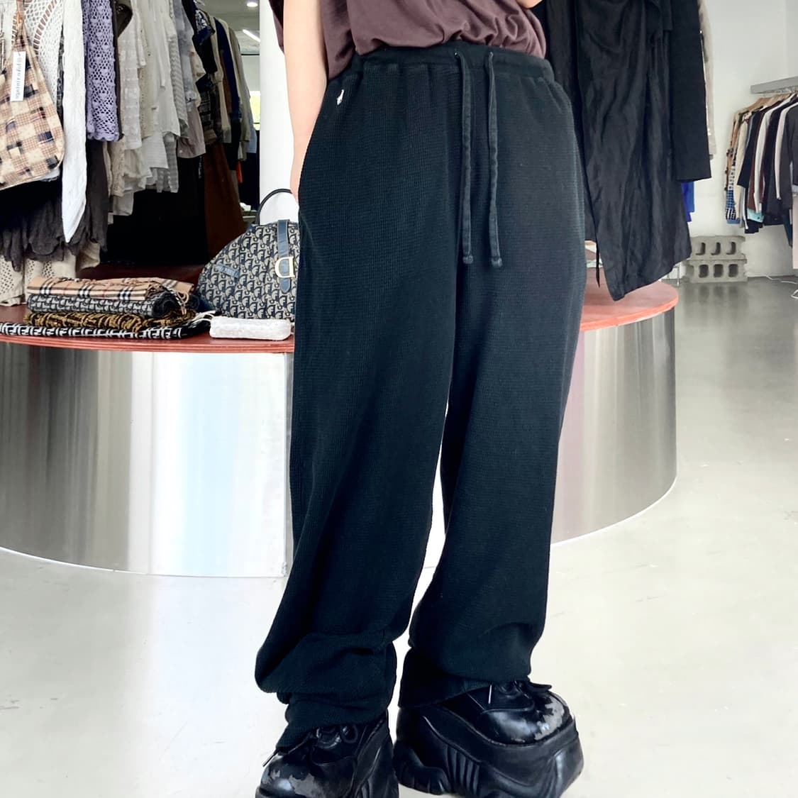 폴로 기본 포니 슬립 웨어 블랙 와플 팬츠 상품이미지2