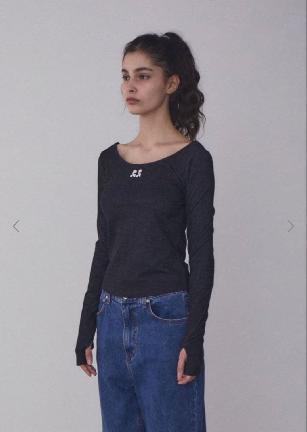 레스트앤레크리이션 로고 그레이 유넥 오프숄더 롱 슬리브 긴팔 티셔츠 F 상품이미지2