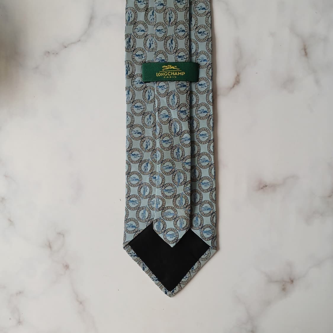 롱샴 실크 민트블루 로고 패턴 넥타이 9.5cm A등급 G20
 상품이미지7