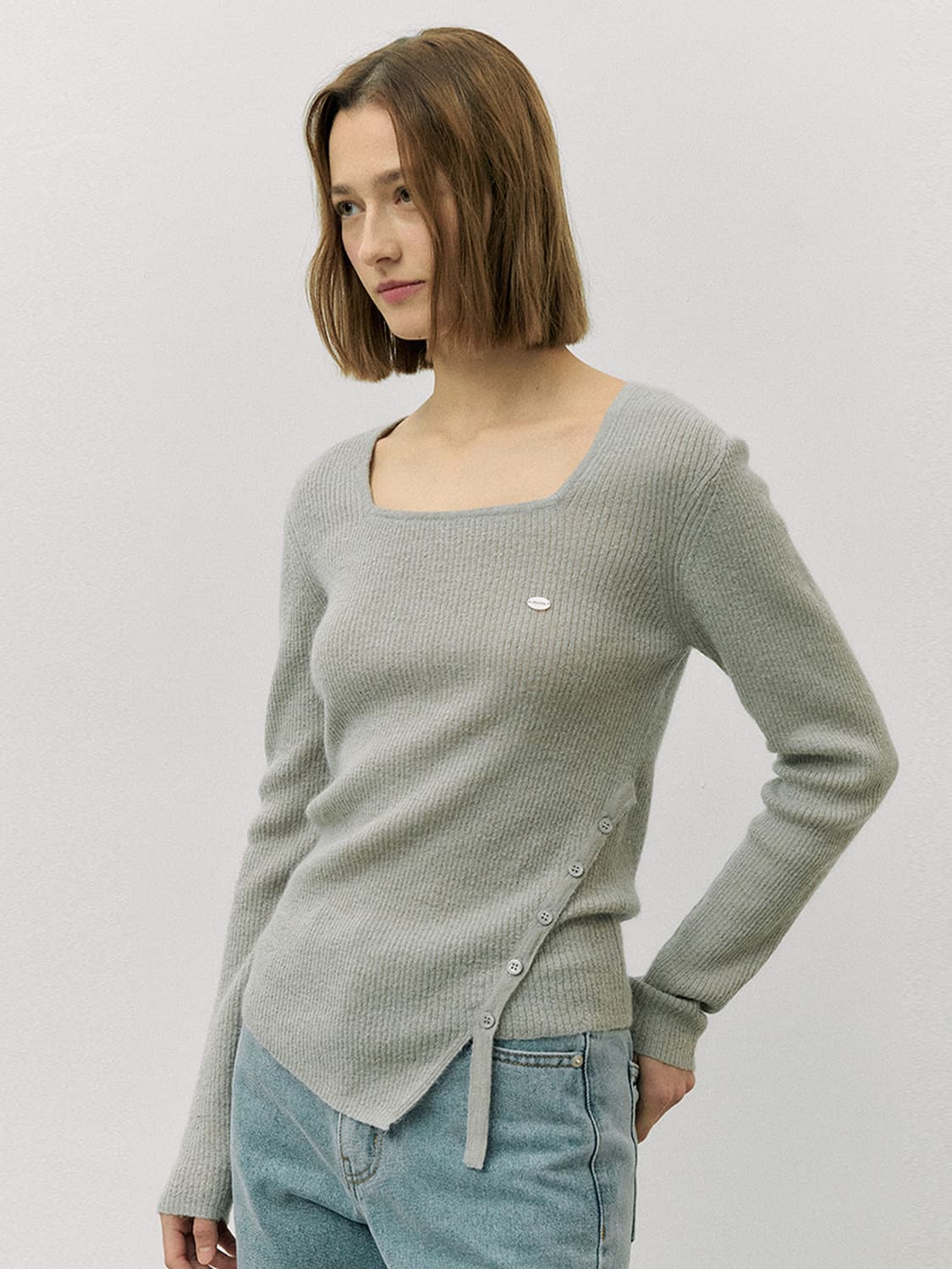 rolarola MOHAIR BLENDED BUTTON KNIT GRAY 상품이미지3
