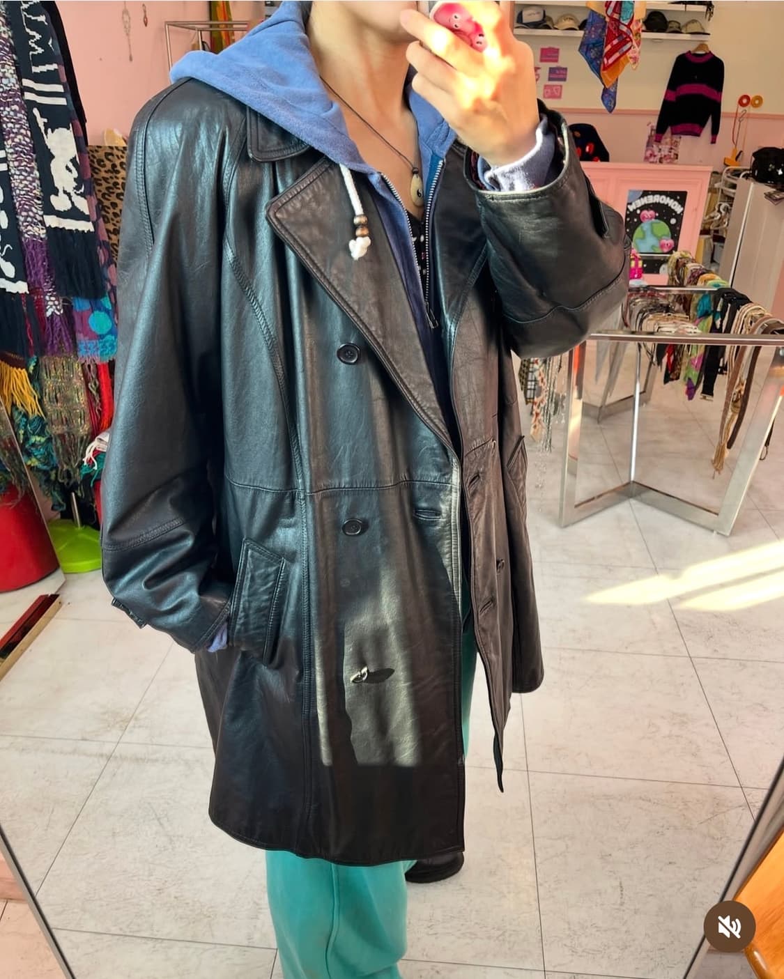 블랙 레더 미디코트 상품이미지6