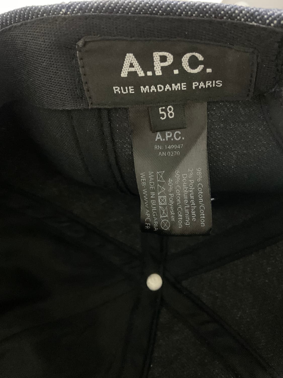 아페쎄 찰리 베이스볼 캡 인디고 , 데님 볼캡 58사이즈 상품이미지2