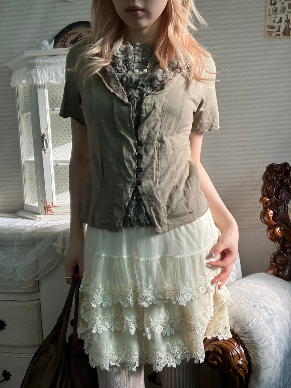 jpn vintage khaki brown archive lace 상품이미지2