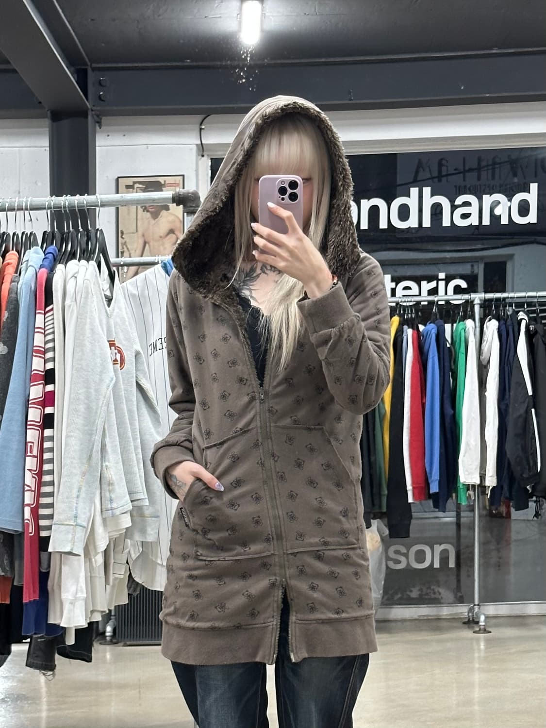 히스테릭글래머 퍽베어 퍼 안감  투웨이 후드집업 상품이미지1