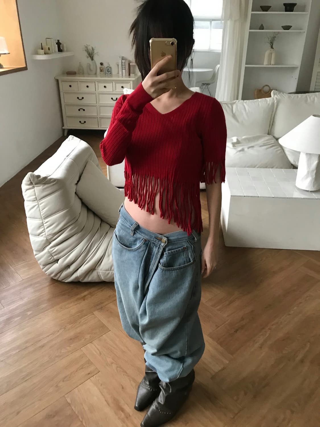 vintage red tassel knit 상품이미지2