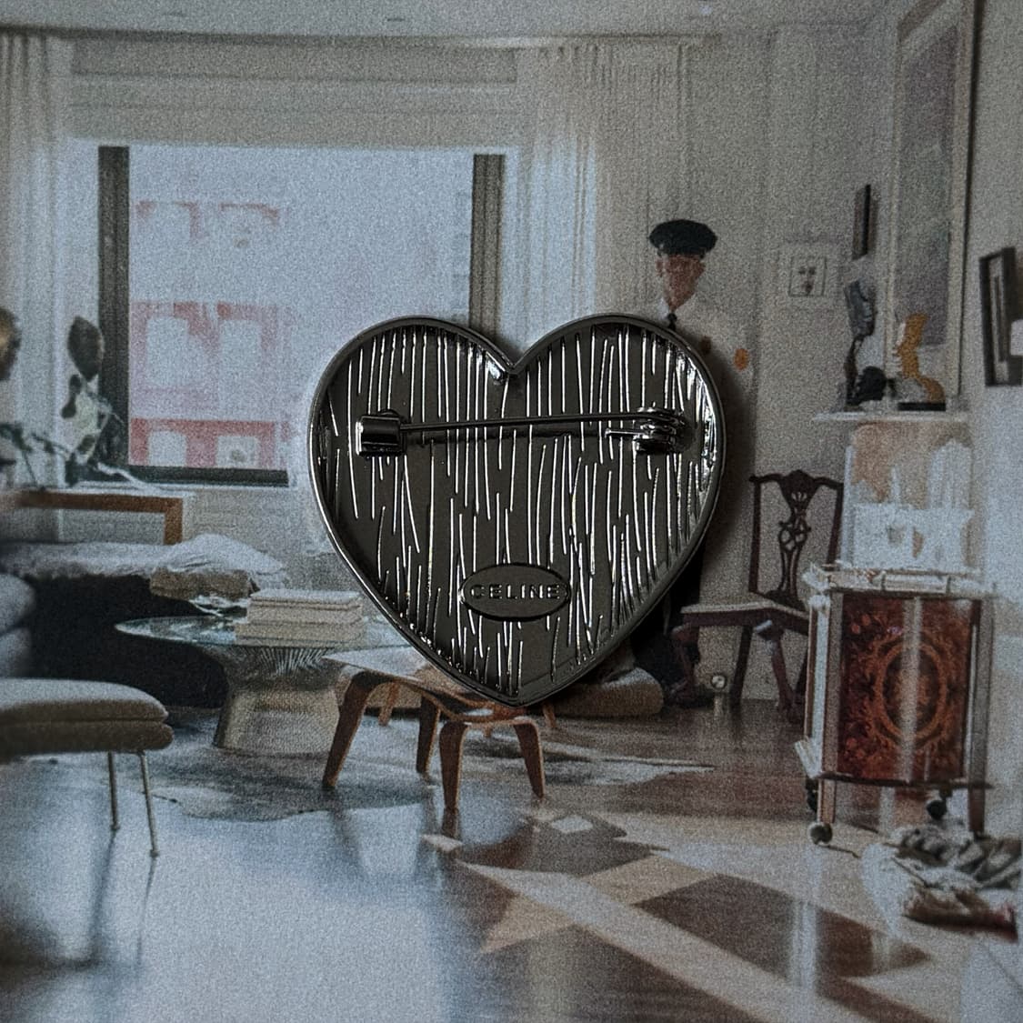 셀린느 블랙 에폭시 하트 브로치 빈티지 브로치 상품이미지4