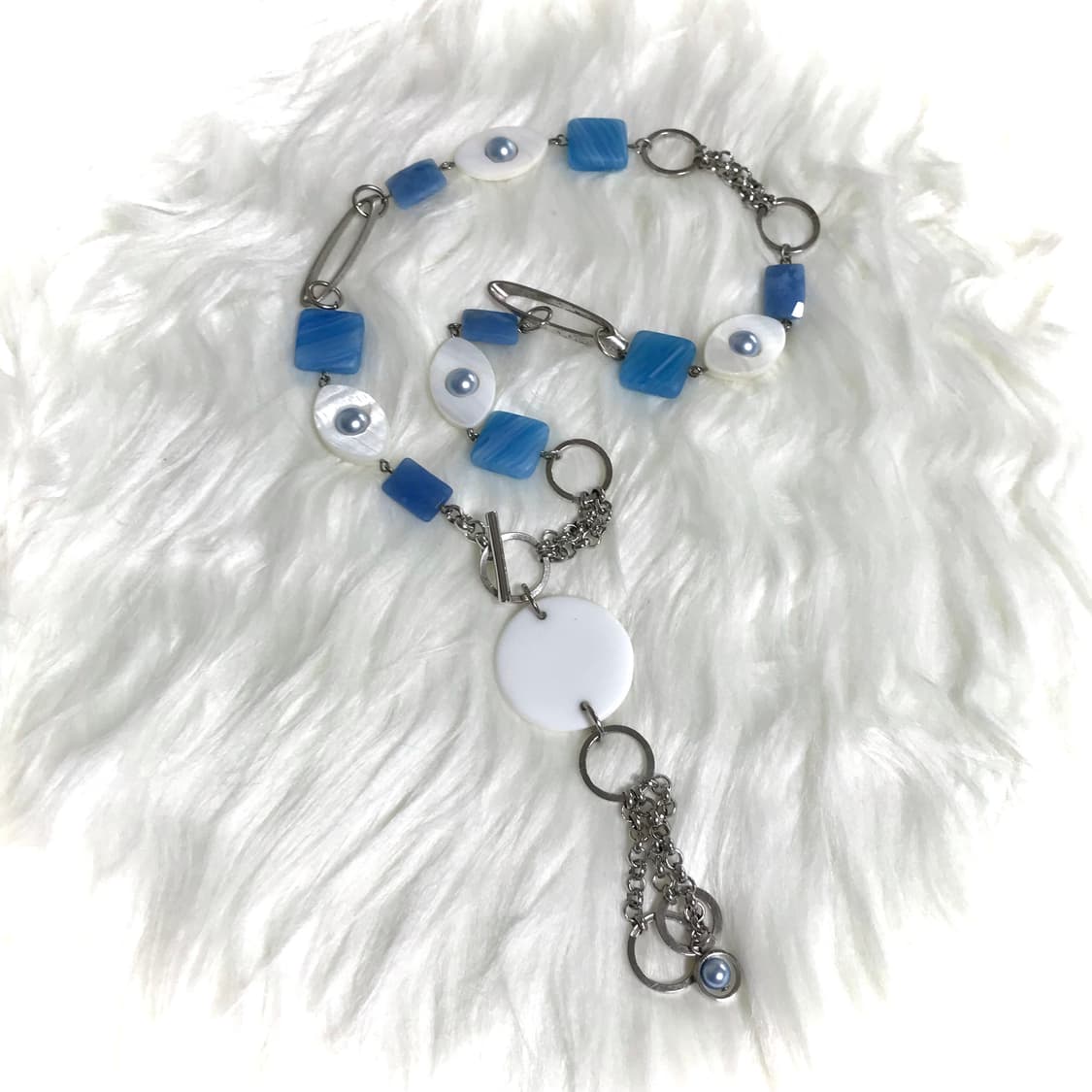 빈티지 블루 아크릴 토글바 체인 목걸이 상품이미지2