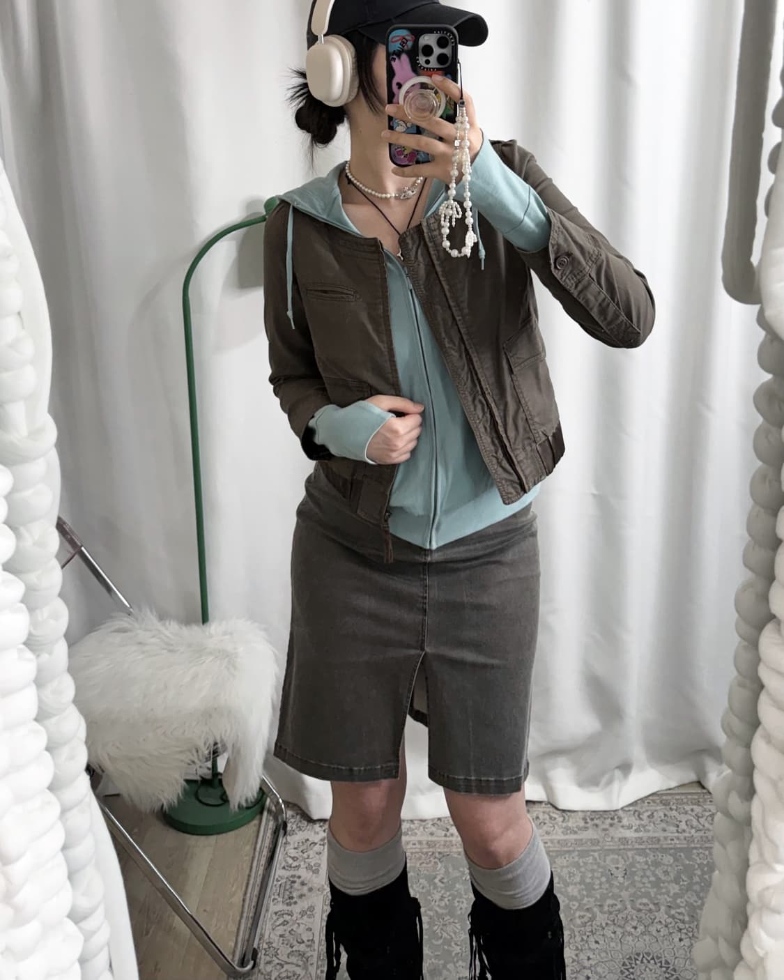 카키 논 카라 자켓 상품이미지4